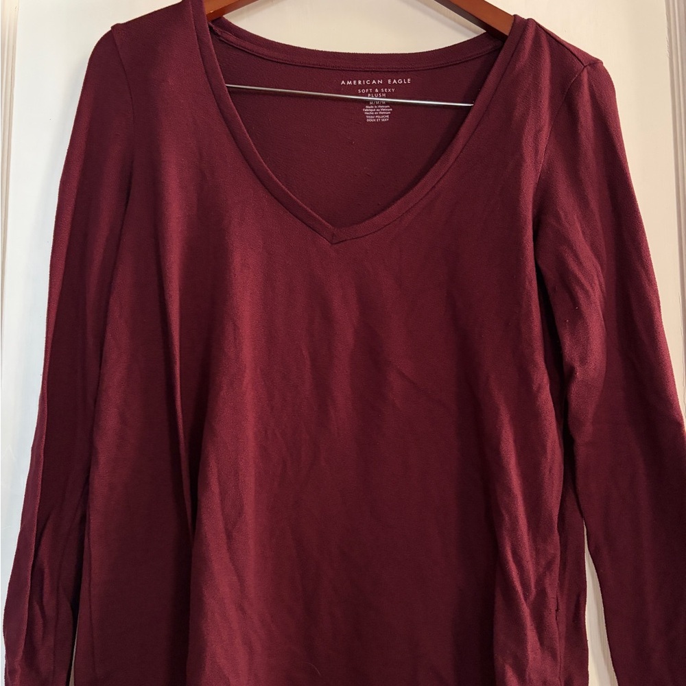 American Eagle Outfitters Burgundy Long Sleeve Top